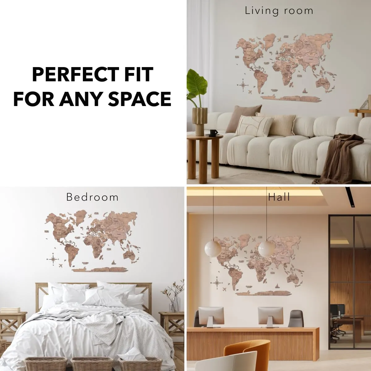 ENJOY THE WOOD 3D Wood World Map Wall Art Large Wood Wall Décor Housewarming Gift Idea Wood Wall Art World Travel Map For Home & Kitchen or Office (Terra, M)