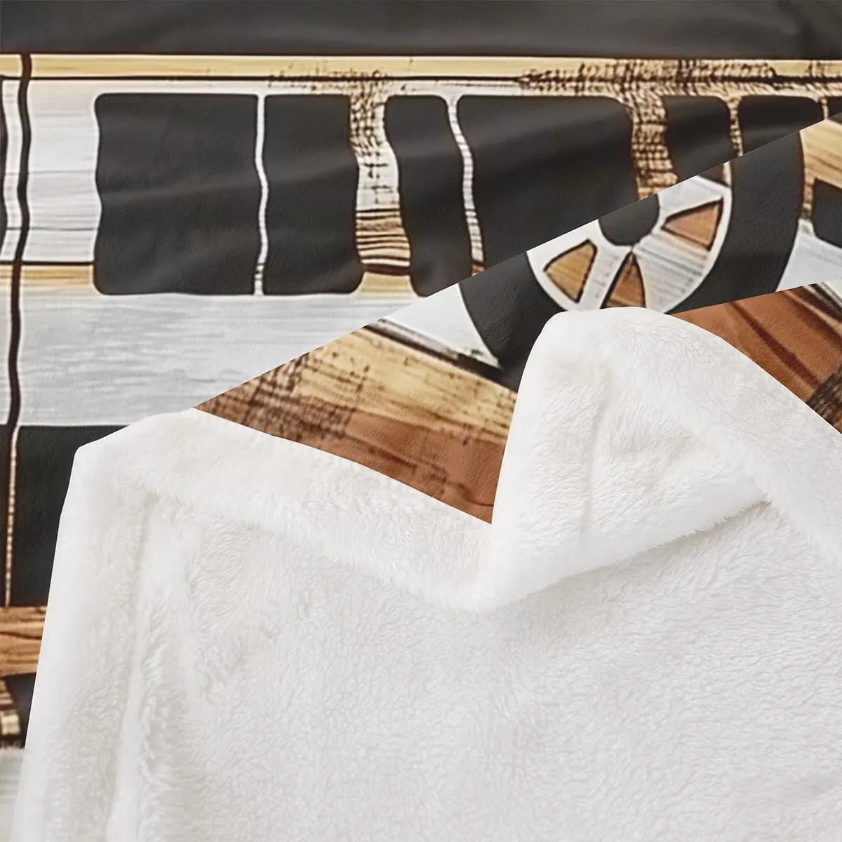 Erosebridal Happy Camping Kids Fleece Blanket Twin 60"X80" Rustic Farmhouse Camper Throw Blanket for Girls Boys Bed,Camping Trailer Jungle Sherpa Blanket,Vintage Old Barn Door Flannel Blanket