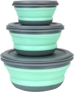 es Set Silicone Folding with Lid Portable Picnic Camping Bowl Set Kitchen Tableware Kit Foldable Fruit Salad Bowl, Blue