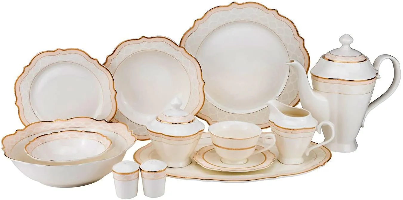 Euro Porcelain 57-pc Banquet Dinnerware Set, Luxury Bone China Tableware, Service for 8 (6664G) 6664-20