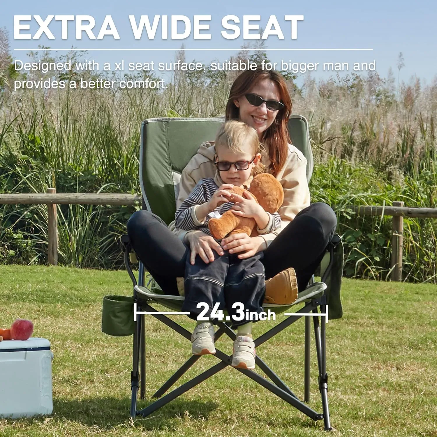 EVER ADVANCED Oversized Folding Camping Chair for Adults, Heavy Duty Lawn Chair with Side Pockets, Portable Collapsible Quad Chair for Outside, Support Up to 500lbs
