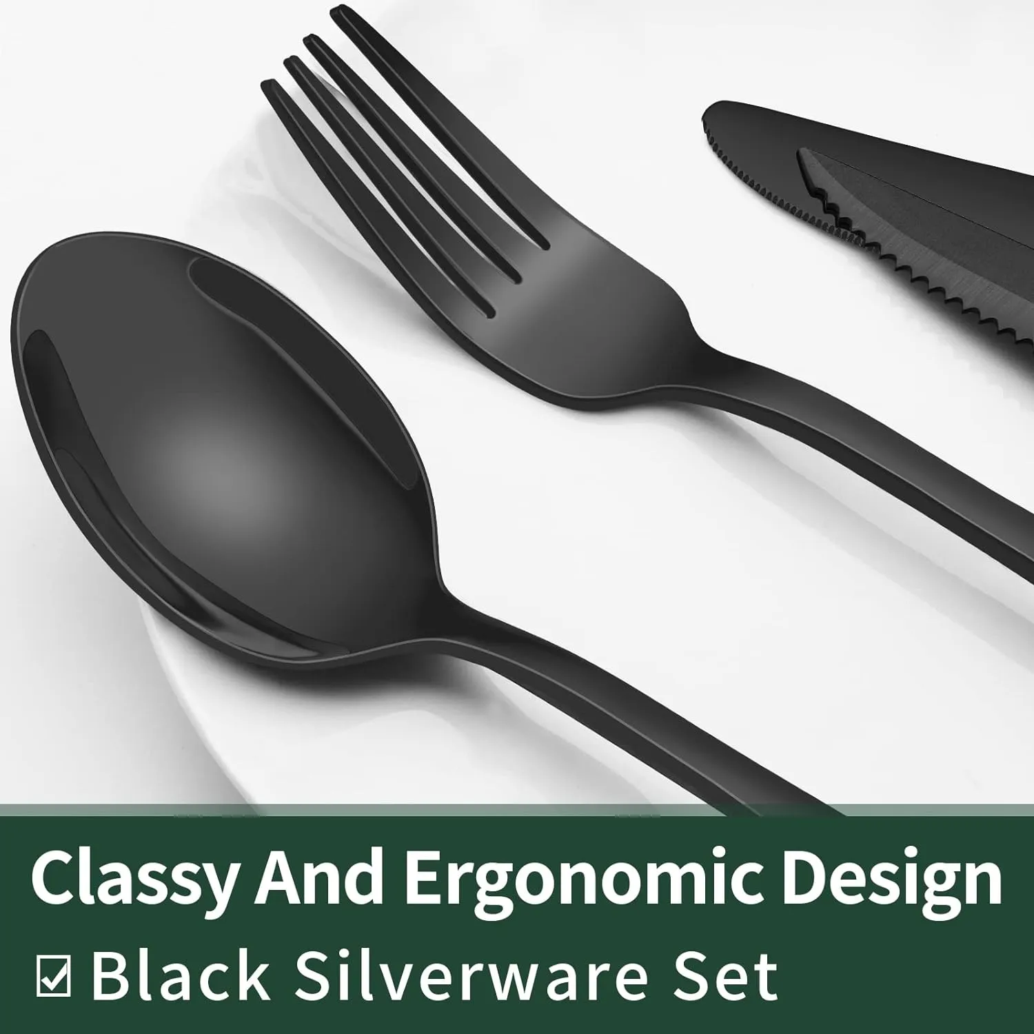 EWFEN 48-Piece Black Silverware Set with Organizer, Black Flatware Set with Steak Knives for 8, Food-Grade Stainless Steel Tableware Cutlery Set, Mirror Finished Utensil Sets for Home Restaurant