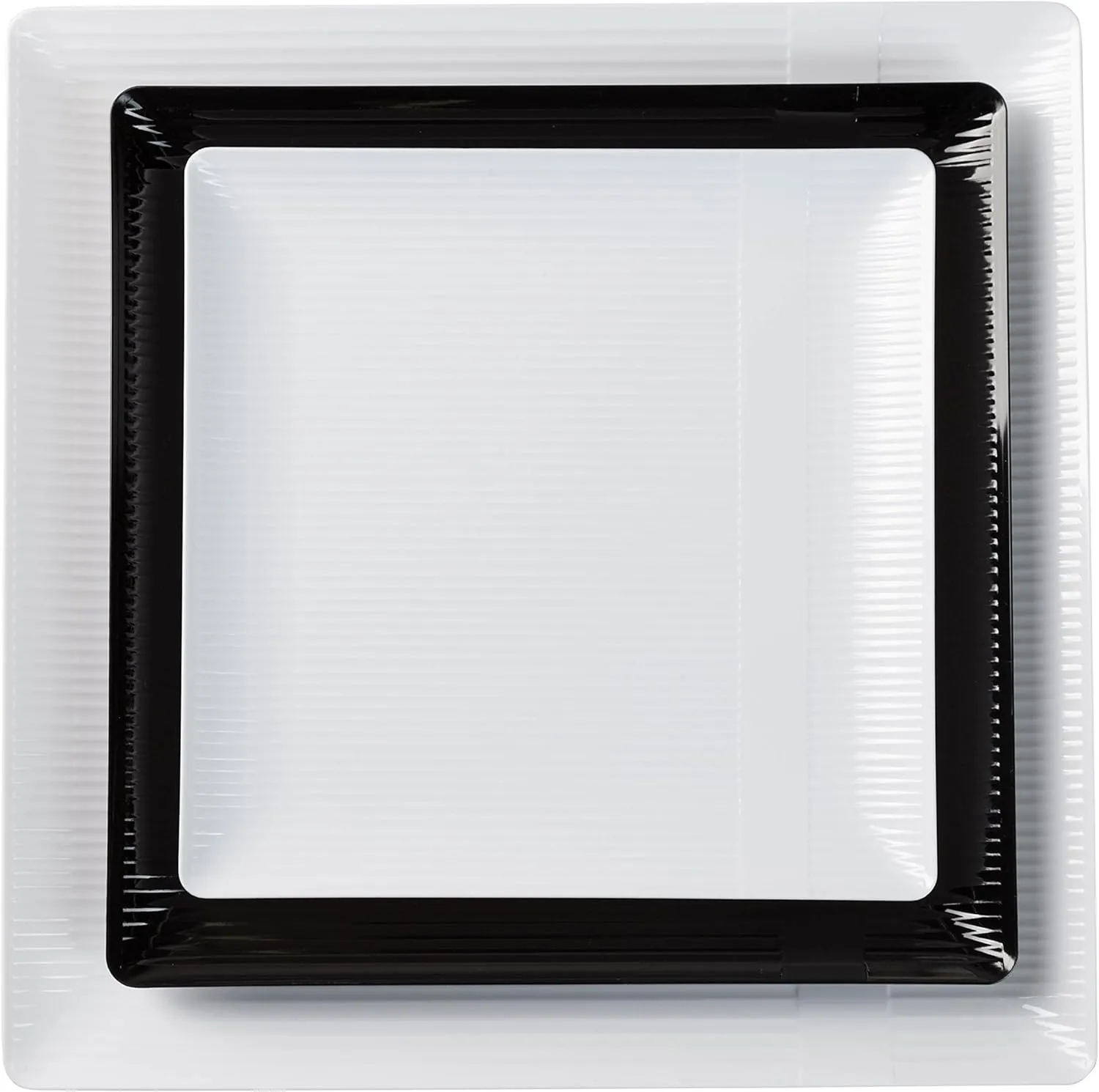 Exquisite Disposable-White-Plastic-Plates-Square Linear (40 Pack) Wedding Dinner Fancy Tableware Dishes (9 Inch., White) Single Size Set
