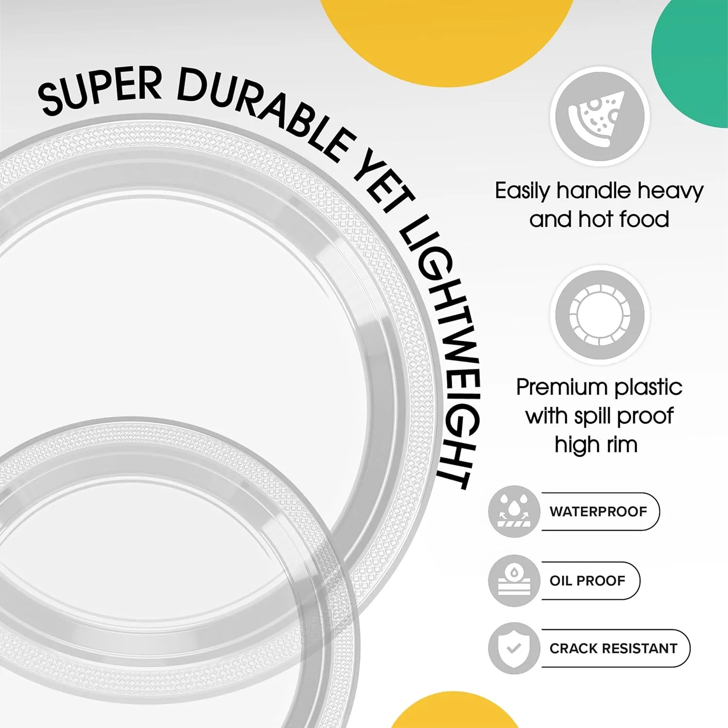 Exquisite Party Solids Clear Plastic Plates For Party Supplies, Clear Disposable Plates 100 Pcs - 50-7" & 50-9" Heavy Duty 350 GSM Disposable Dinnerware Sets, Plastic Dinnerware Sets