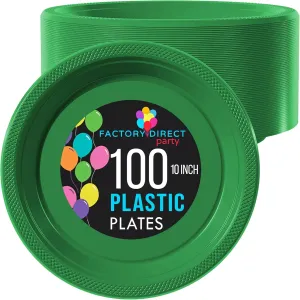 Exquisite Party Solids Emerald Green Plastic Plates For Party 10" Emerald Green Disposable Plates Heavy Duty Supplies 100 Pcs Plastic Dinnerware Sets Heavy Duty 350 GSM Disposable Dinnerware Set