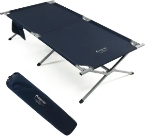 Extra Wide Folding Camping Bed with Carry Bag and Storage Blue Modern Contemporary Metal, Medium