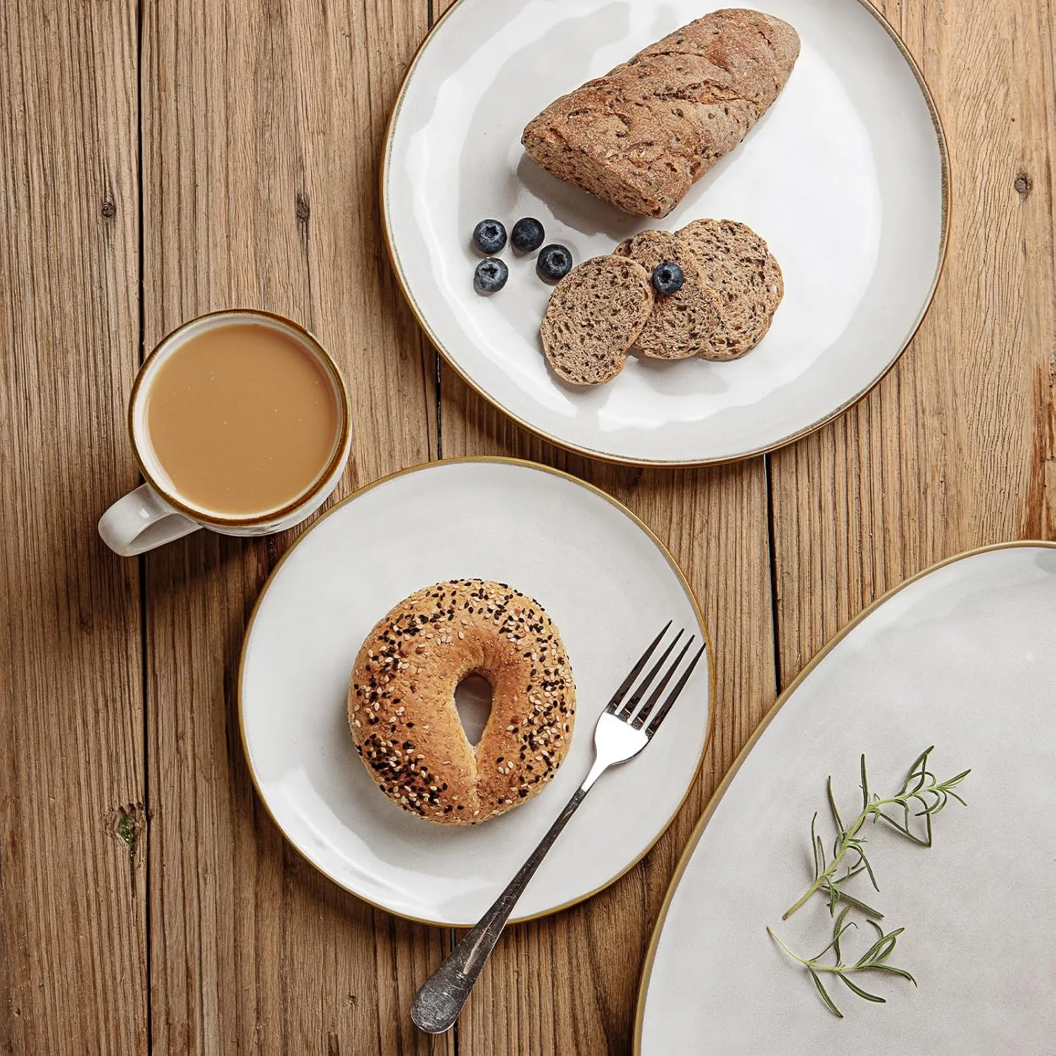Famiware Dinnerware Sets for 4, Ocean Round 12-Piece Kitchen Plates and Bowls Sets, Reactive Glaze, Microwave and Dishwasher Safe, Scratch Resistant, Cappuccino White