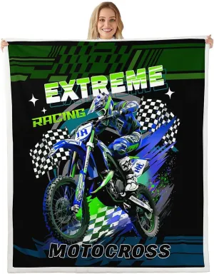Feelyou Dirt Bike Sherpa Blanket Motocross Racer Fleece Throw Blanket for Kids Boys Girls Racing Motorcycle Plush Blanket Extreme Sports Fuzzy Blanket for Sofa Bed Couch,Throw 50x60 Inches
