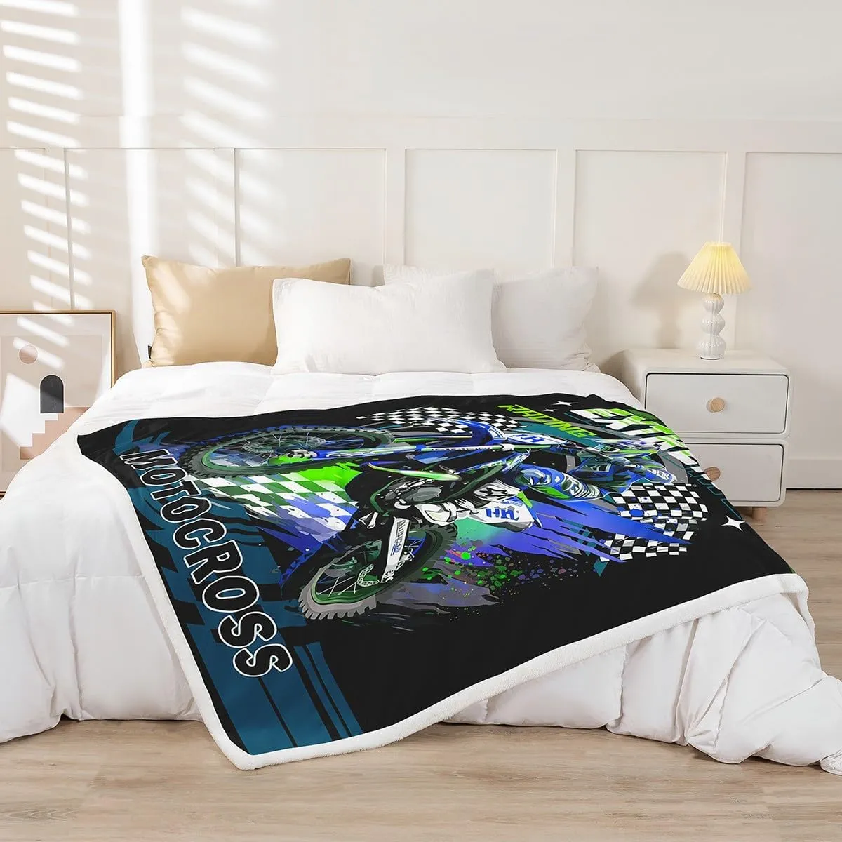 Feelyou Dirt Bike Sherpa Blanket Motocross Racer Fleece Throw Blanket for Kids Boys Girls Racing Motorcycle Plush Blanket Extreme Sports Fuzzy Blanket for Sofa Bed Couch,Throw 50x60 Inches