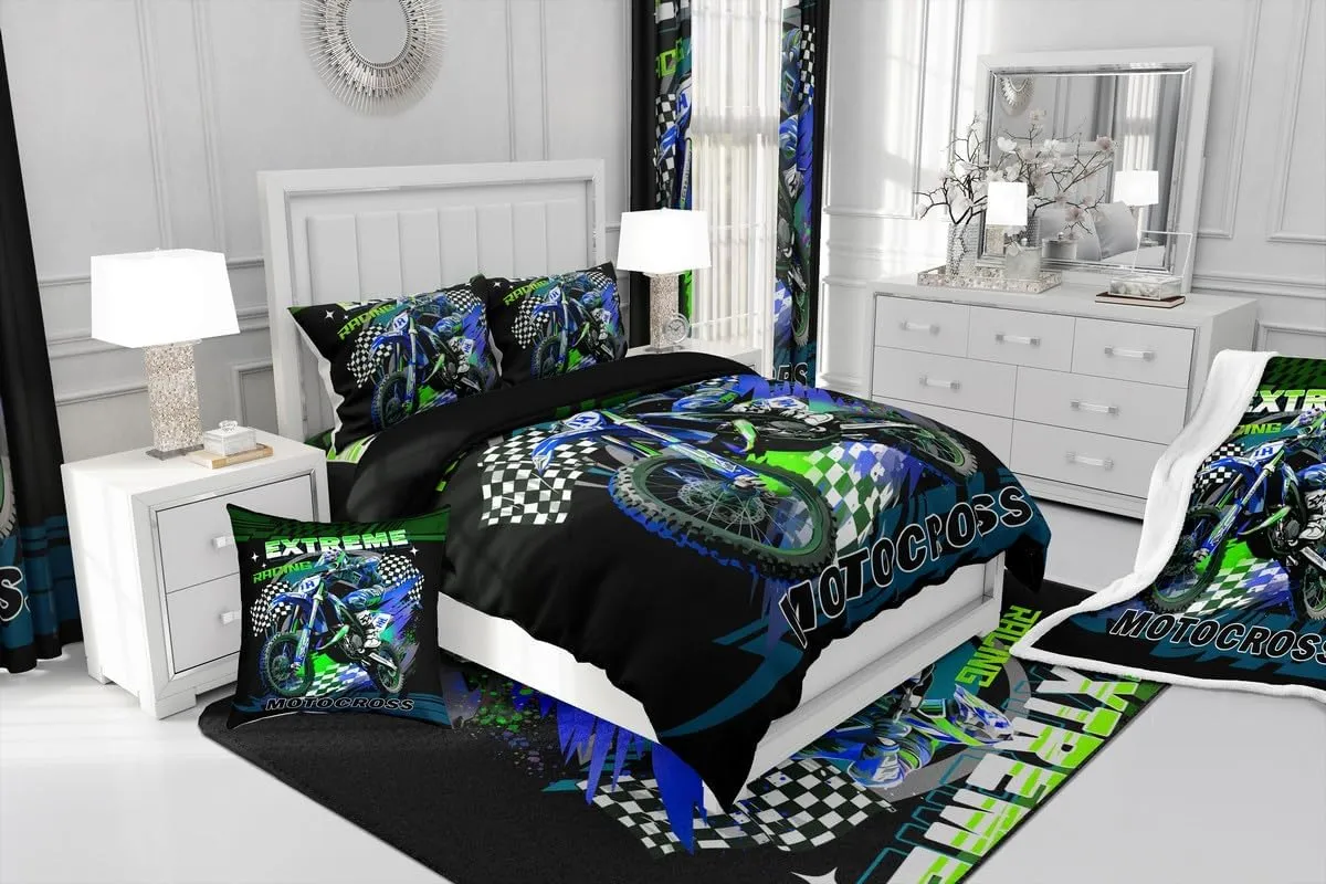 Feelyou Dirt Bike Sherpa Blanket Motocross Racer Fleece Throw Blanket for Kids Boys Girls Racing Motorcycle Plush Blanket Extreme Sports Fuzzy Blanket for Sofa Bed Couch,Throw 50x60 Inches
