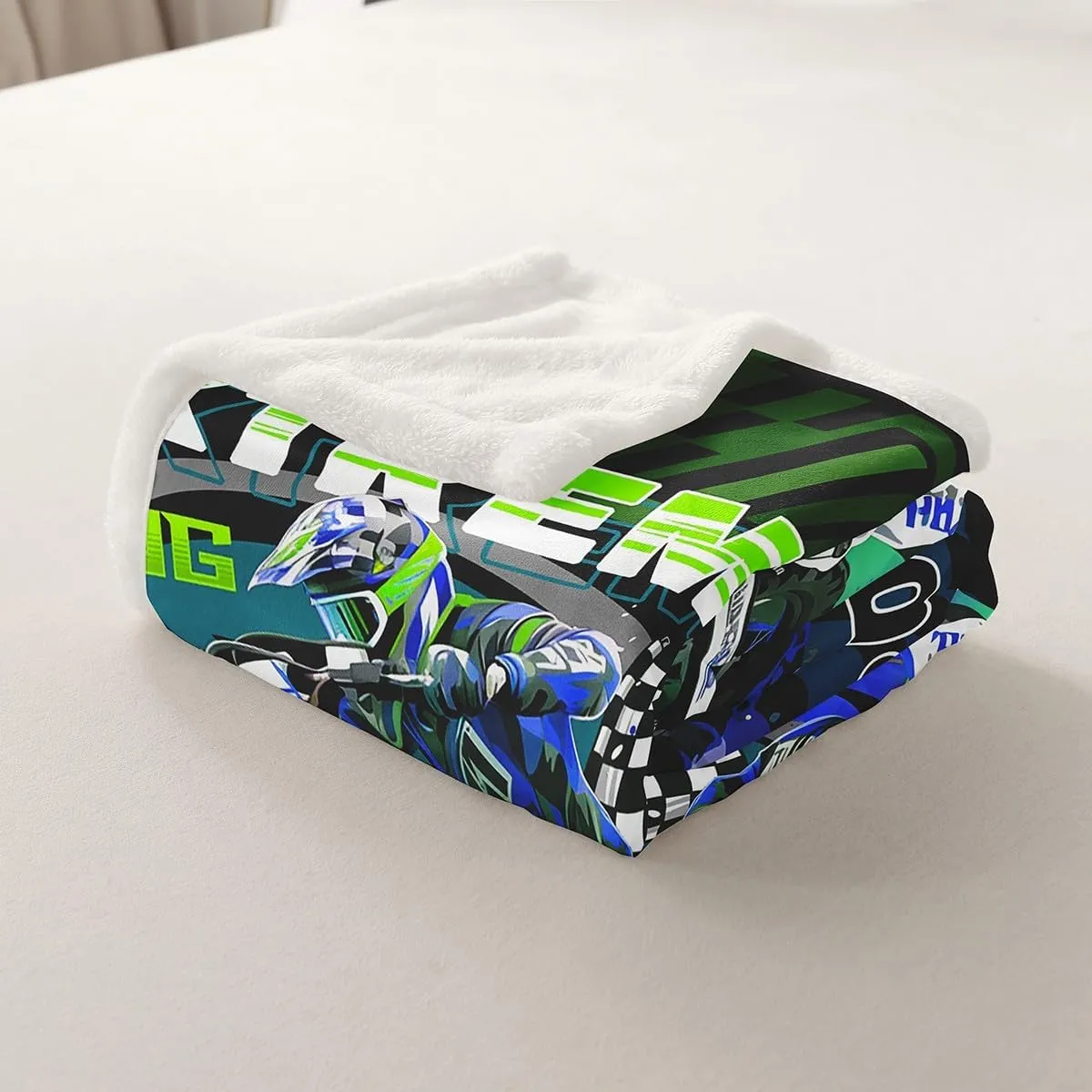 Feelyou Dirt Bike Sherpa Blanket Motocross Racer Fleece Throw Blanket for Kids Boys Girls Racing Motorcycle Plush Blanket Extreme Sports Fuzzy Blanket for Sofa Bed Couch,Throw 50x60 Inches