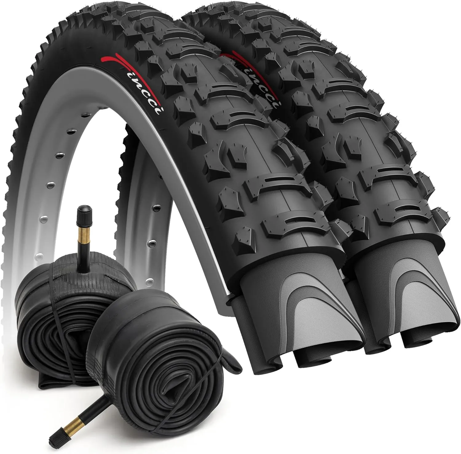 Fincci Set 26 x 1.95 Inch 50-559 Foldable Tires with Schrader or Presta Valve Inner Tubes for MTB Mountain Hybrid Bike Bicycle