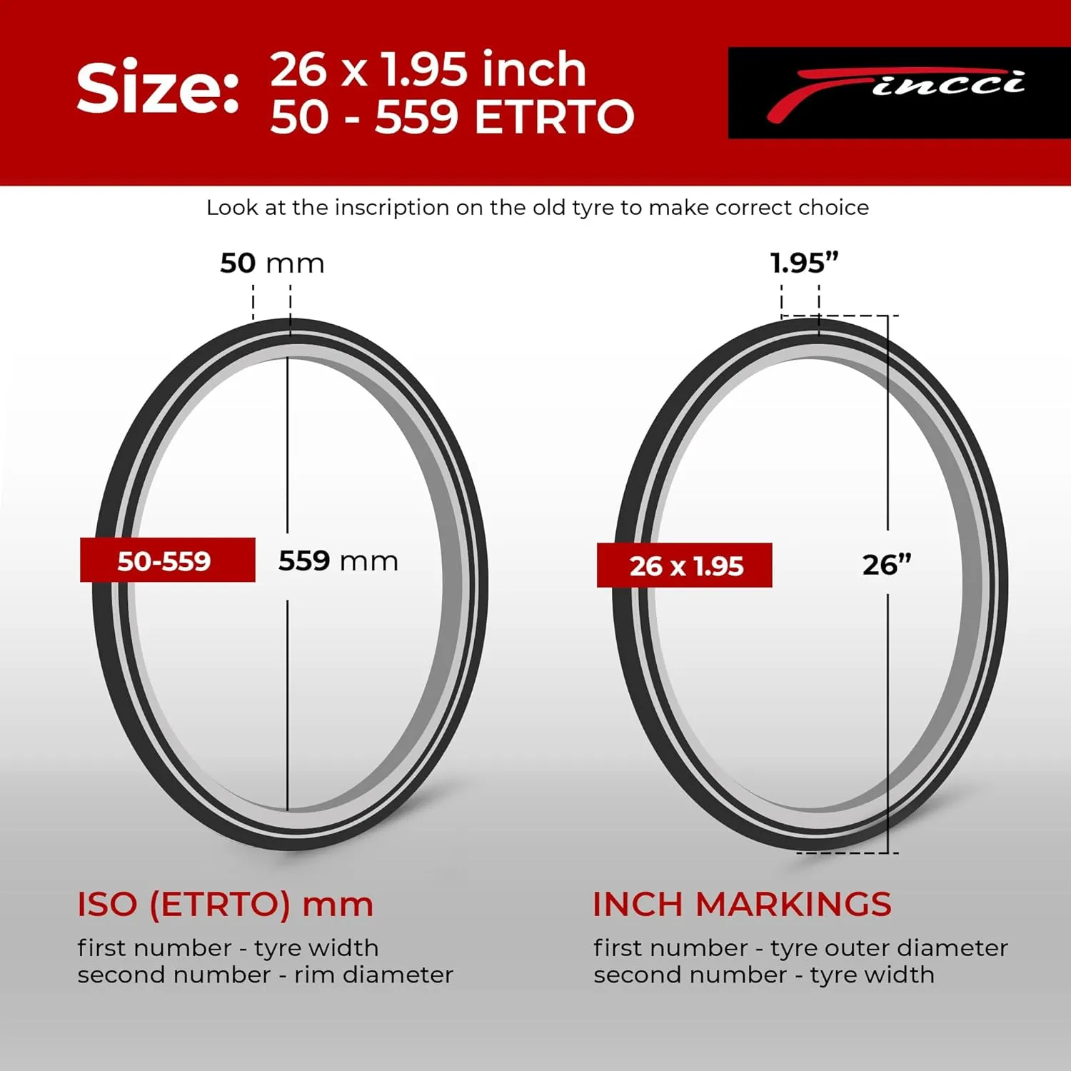 Fincci Set 26 x 1.95 Inch 50-559 Foldable Tires with Schrader or Presta Valve Inner Tubes for MTB Mountain Hybrid Bike Bicycle