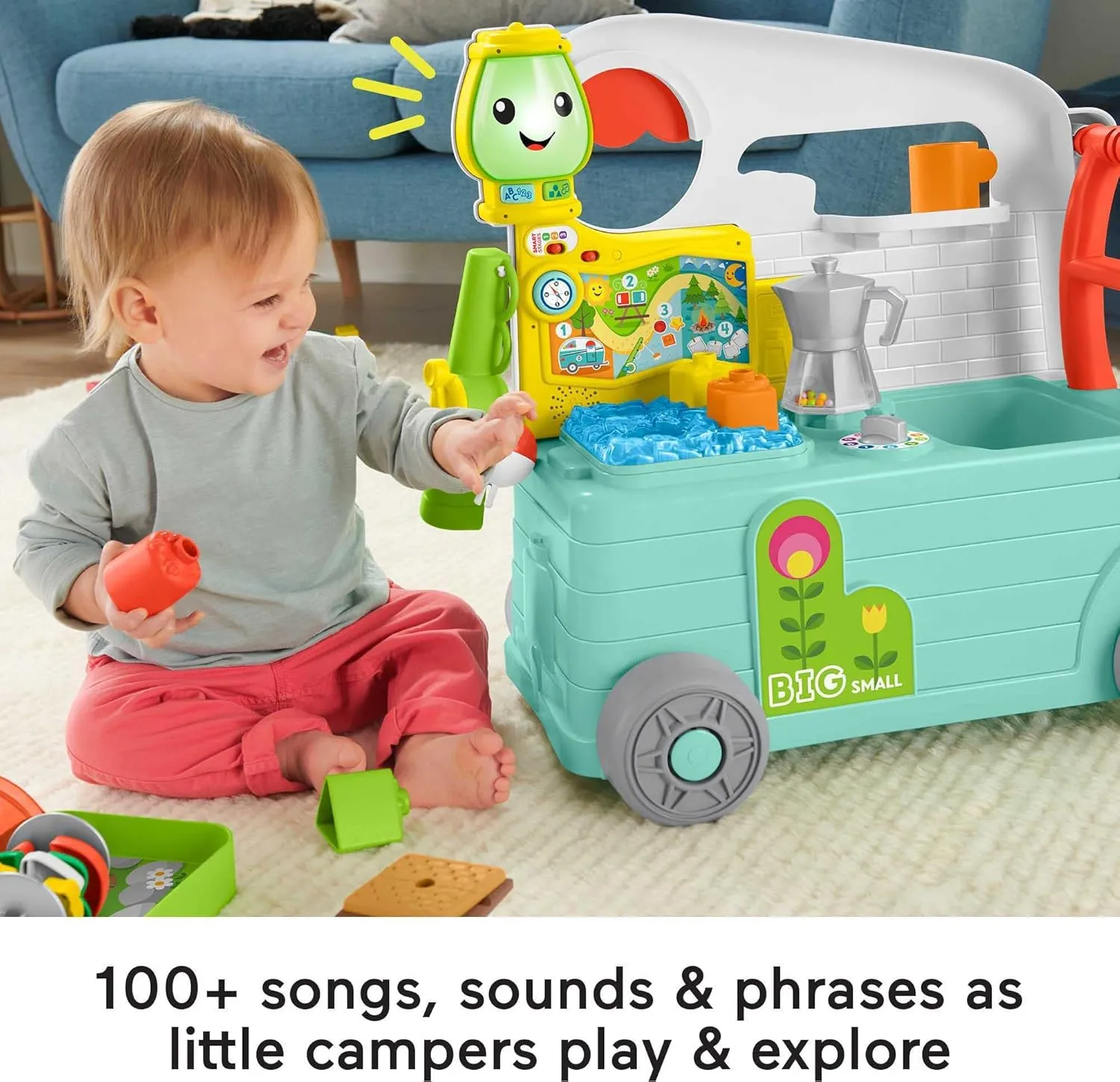 Fisher-Price Baby Learning Toy Laugh & Learn 3-in-1 On-the-Go Camper Walker & Activity Center for Toddlers Ages 9  Months