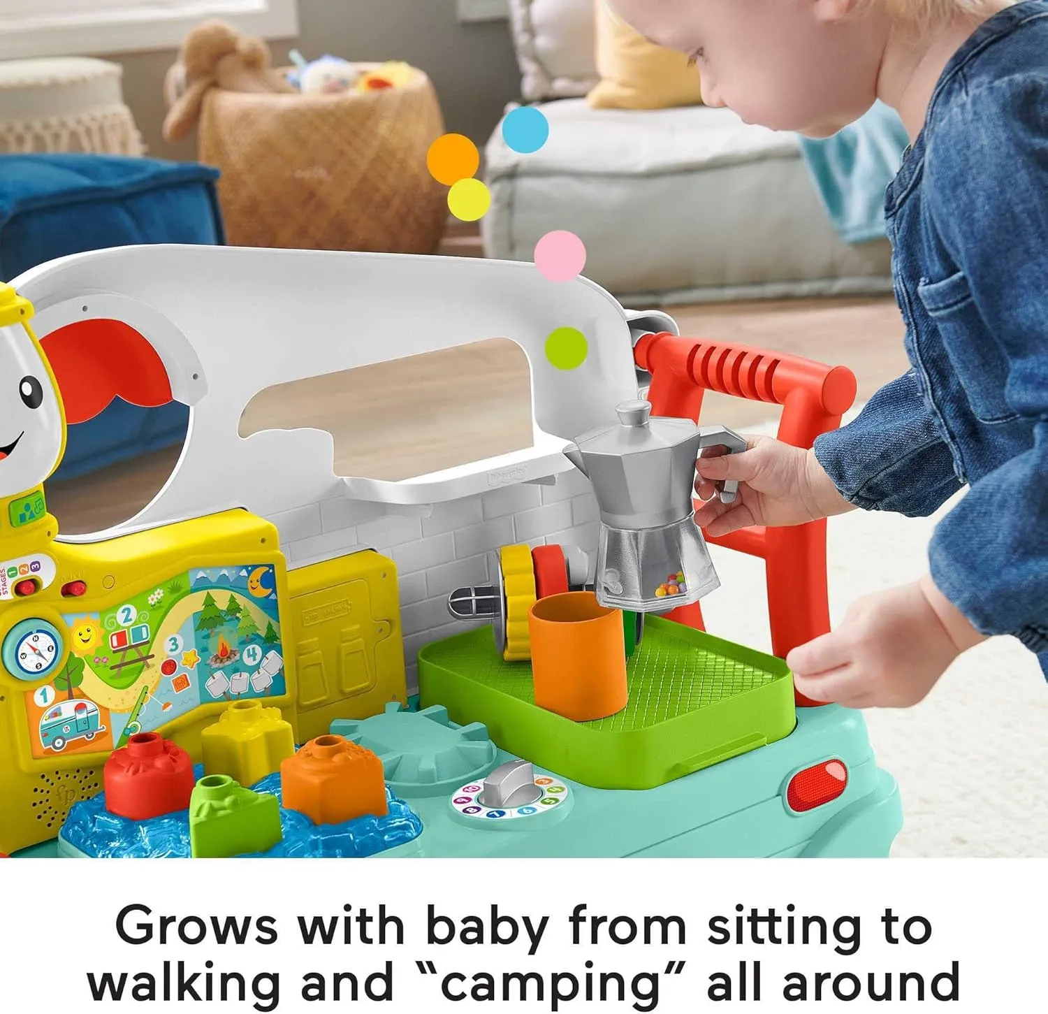 Fisher-Price Baby Learning Toy Laugh & Learn 3-in-1 On-the-Go Camper Walker & Activity Center for Toddlers Ages 9  Months