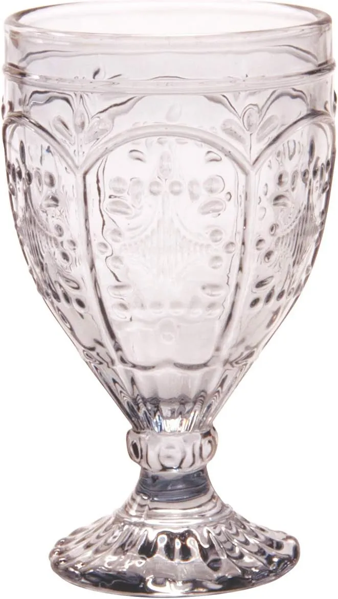 Fitz and Floyd Trestle Glassware Ornate Goblets, Set of 4, Smoke