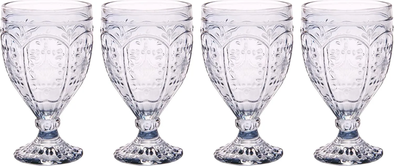 Fitz and Floyd Trestle Glassware Ornate Goblets, Set of 4, Smoke