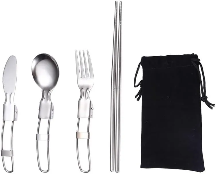 Flatware Silverware Set, 4/16/24/32 Pieces Portable Folding Stainless Steel Knife, Fork And Spoon Set Creative Outdoor Camping 304 Stainless Steel Fork, Spoon And Chopsticks Set, Tableware Cu