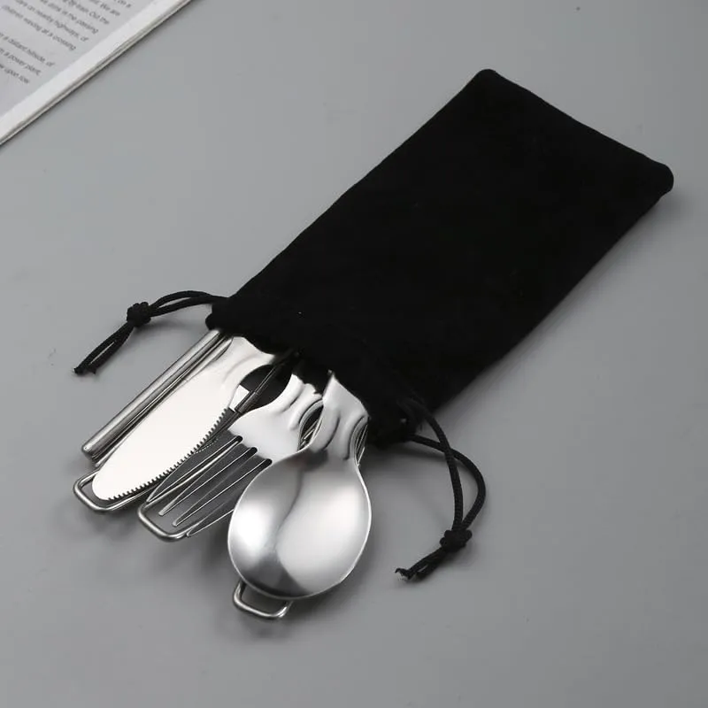 Flatware Silverware Set, 4/16/24/32 Pieces Portable Folding Stainless Steel Knife, Fork And Spoon Set Creative Outdoor Camping 304 Stainless Steel Fork, Spoon And Chopsticks Set, Tableware Cu