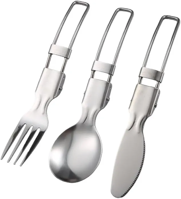 Flatware Silverware Set, 4/16/24/32 Pieces Portable Folding Stainless Steel Knife, Fork And Spoon Set Creative Outdoor Camping 304 Stainless Steel Fork, Spoon And Chopsticks Set, Tableware Cu