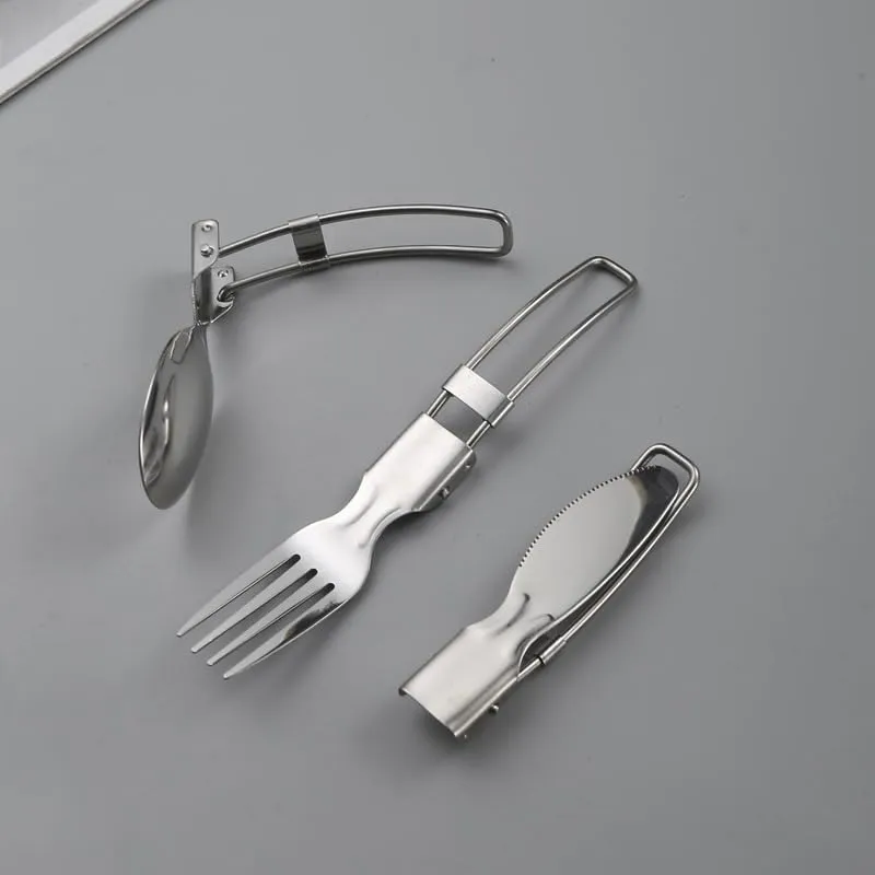 Flatware Silverware Set, 4/16/24/32 Pieces Portable Folding Stainless Steel Knife, Fork And Spoon Set Creative Outdoor Camping 304 Stainless Steel Fork, Spoon And Chopsticks Set, Tableware Cu