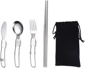 Flatware Silverware Set, 4/16/24/32 Pieces Portable Folding Stainless Steel Knife, Fork And Spoon Set Creative Outdoor Camping 304 Stainless Steel Fork, Spoon And Chopsticks Set, Tableware Cu