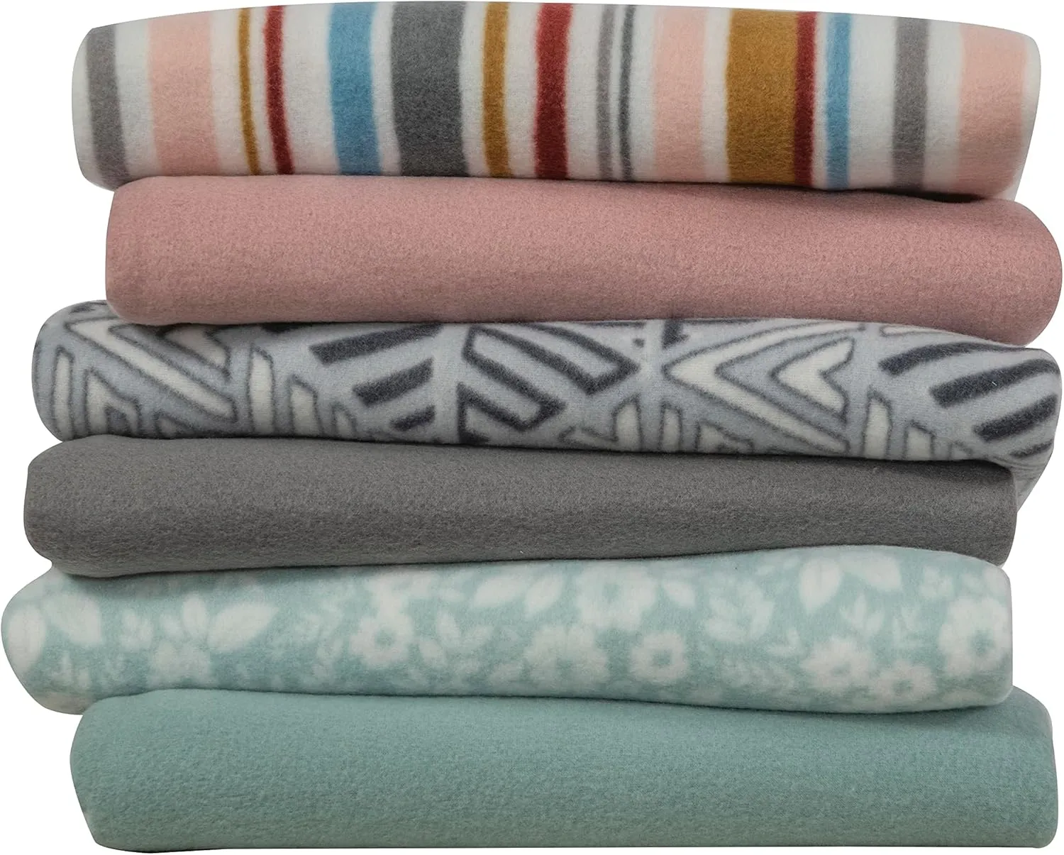 Fleece Throw Blanket Set Bulk for Travel Kids Outdoor Wedding Pet (Assorted #2, Pack of 6 50x60 Inches)