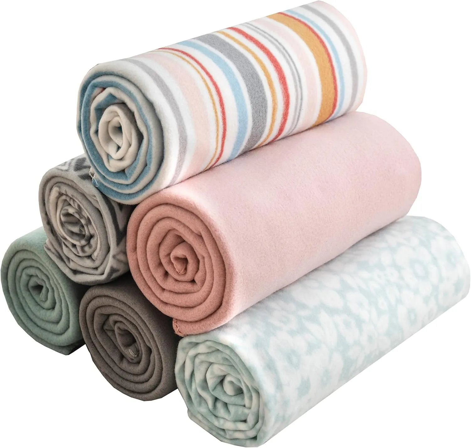 Fleece Throw Blanket Set Bulk for Travel Kids Outdoor Wedding Pet (Assorted #2, Pack of 6 50x60 Inches)