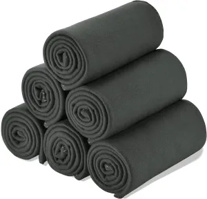 Fleece Throw Blanket Set Bulk for Travel Kids Outdoor Wedding Pet (Black Grey, Pack of 6 50x60 Inches)