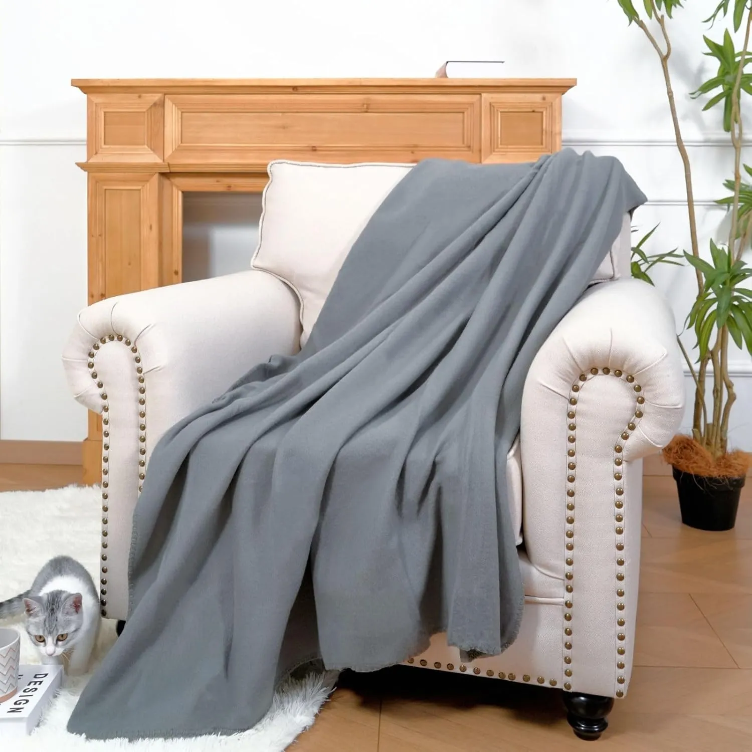 Fleece Throw Blankets Lightweight Warm Soft Cozy Pet-Friendly Bulk Fleece Throw Blanket Kids Solid for Home Bed, Sofa,Office, Gifts (Pack of 6-50 x 60 inch,Grey)