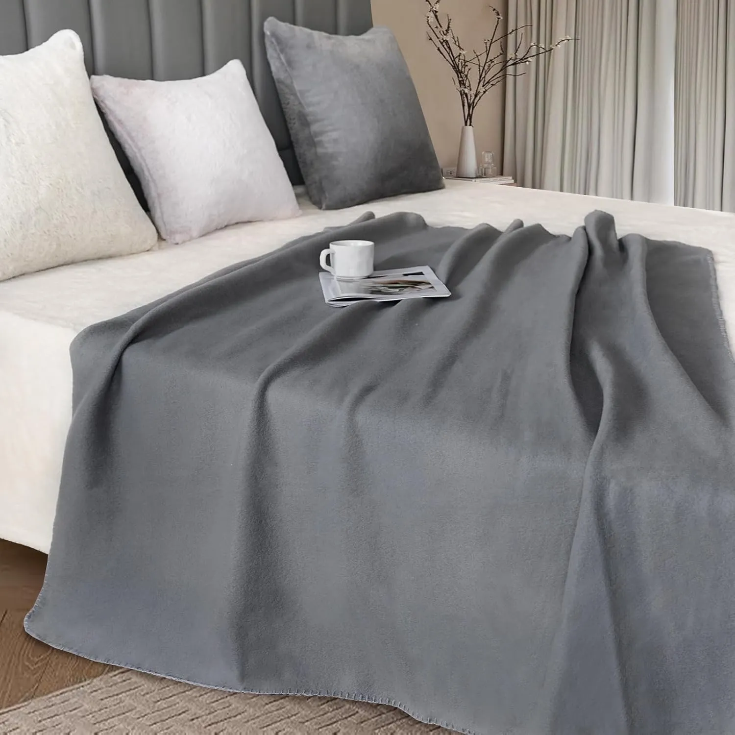 Fleece Throw Blankets Lightweight Warm Soft Cozy Pet-Friendly Bulk Fleece Throw Blanket Kids Solid for Home Bed, Sofa,Office, Gifts (Pack of 6-50 x 60 inch,Grey)