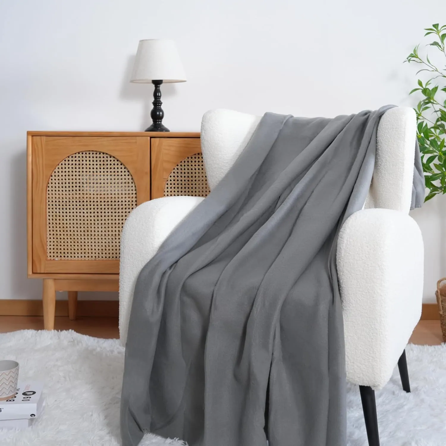 Fleece Throw Blankets Lightweight Warm Soft Cozy Pet-Friendly Bulk Fleece Throw Blanket Kids Solid for Home Bed, Sofa,Office, Gifts (Pack of 6-50 x 60 inch,Grey)