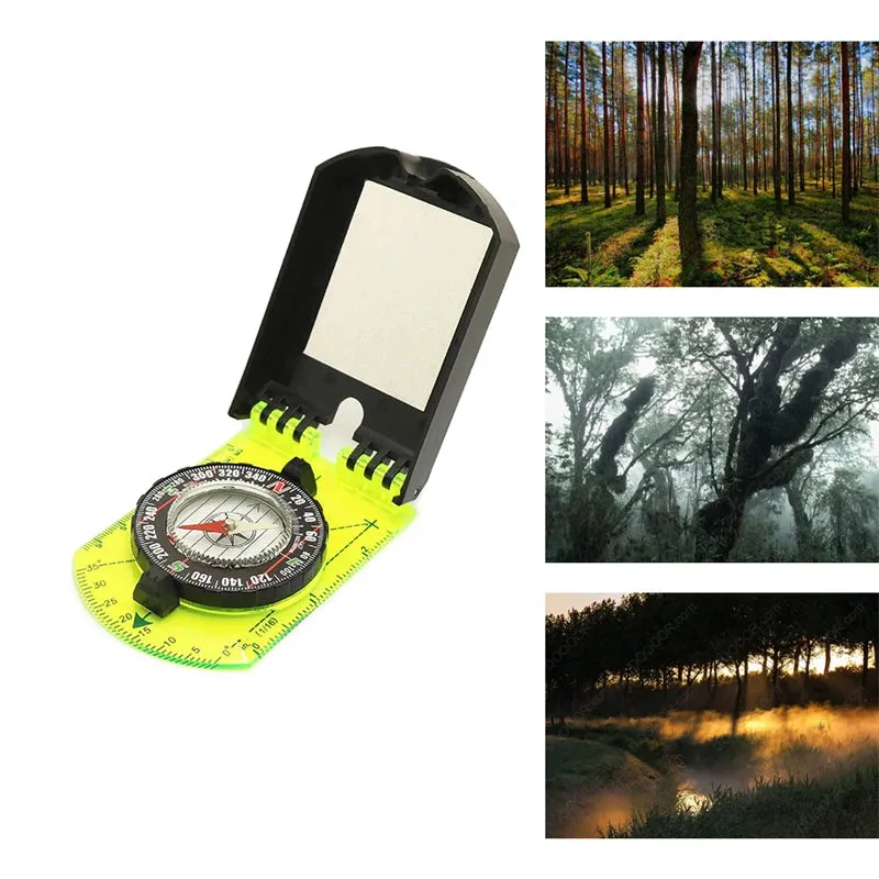 Flip Multifunctional Mirror Compass with Scale Map Ruler - Perfect for Outdoor Hiking and Camping