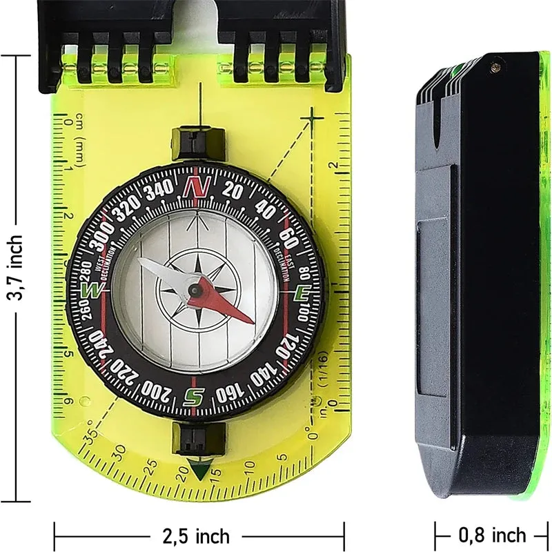 Flip Multifunctional Mirror Compass with Scale Map Ruler - Perfect for Outdoor Hiking and Camping
