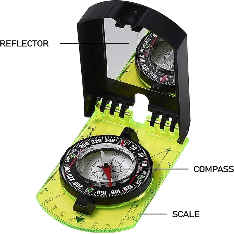 Flip Multifunctional Mirror Compass with Scale Map Ruler - Perfect for Outdoor Hiking and Camping