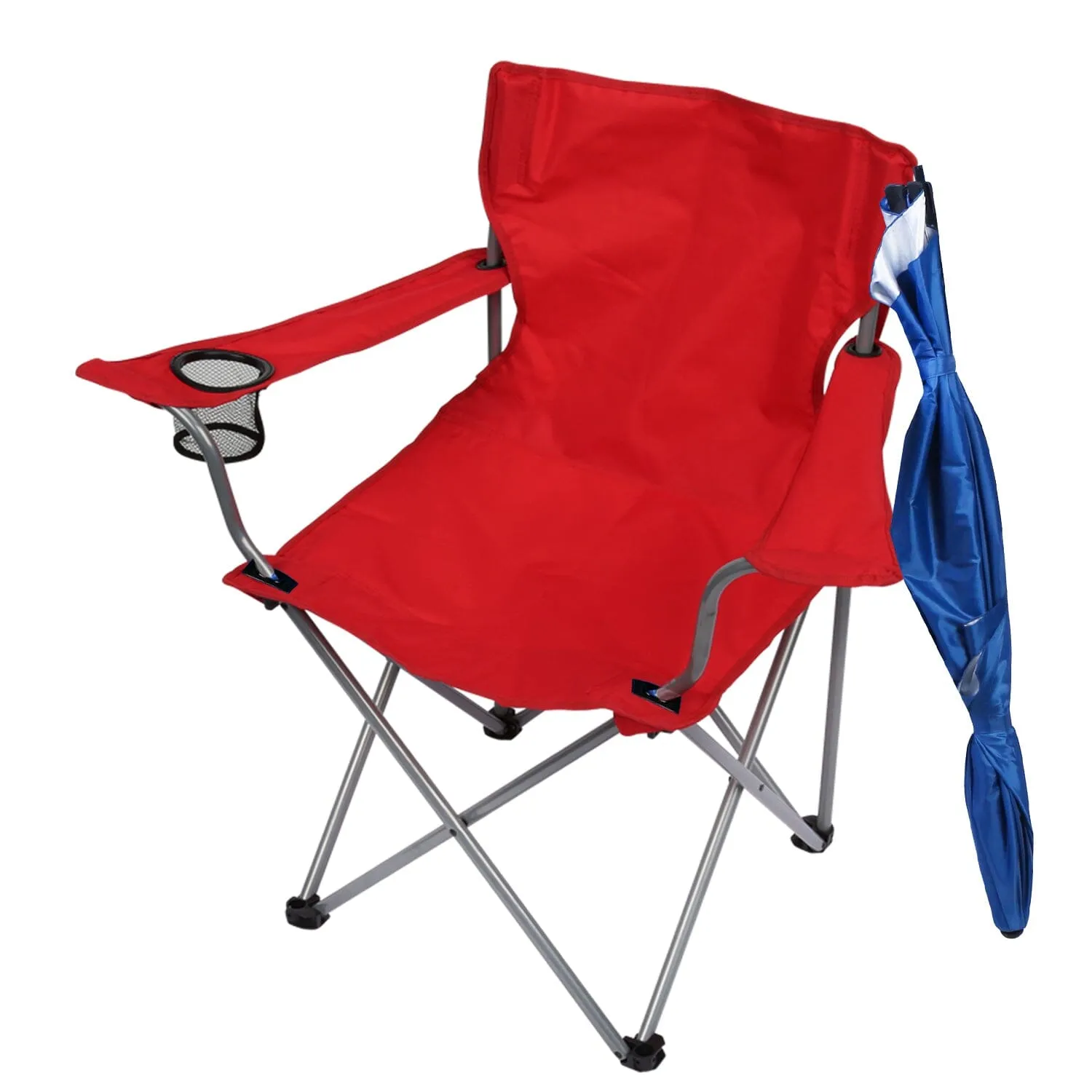 Foldable Beach Chair with Detachable Armrest Adjustable Canopy Stool with Cup Holder