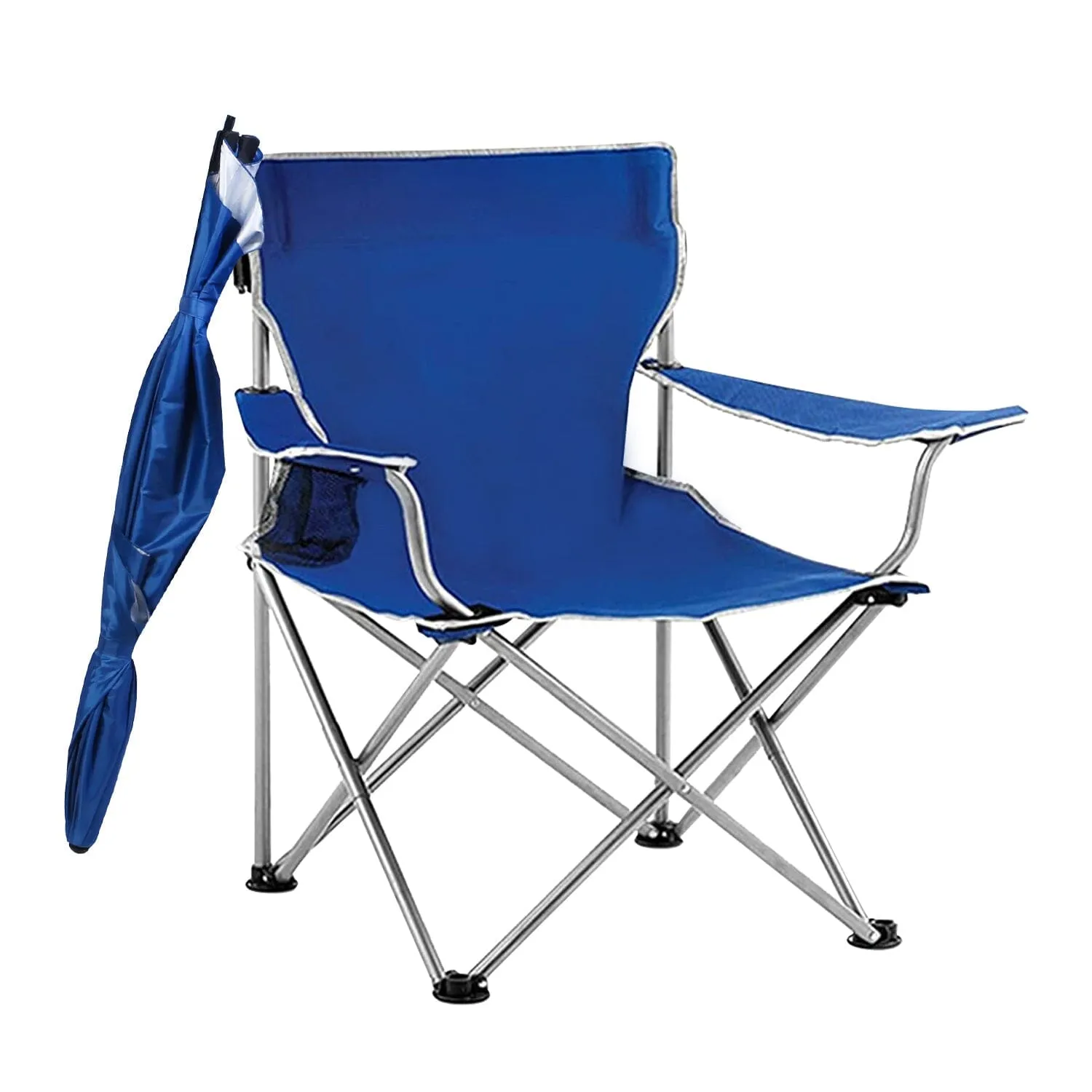 Foldable Beach Chair with Detachable Armrest Adjustable Canopy Stool with Cup Holder