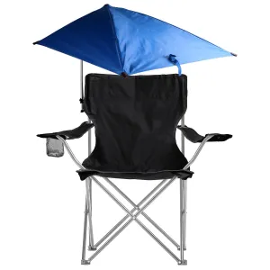 Foldable Beach Chair with Detachable Armrest Adjustable Canopy Stool with Cup Holder