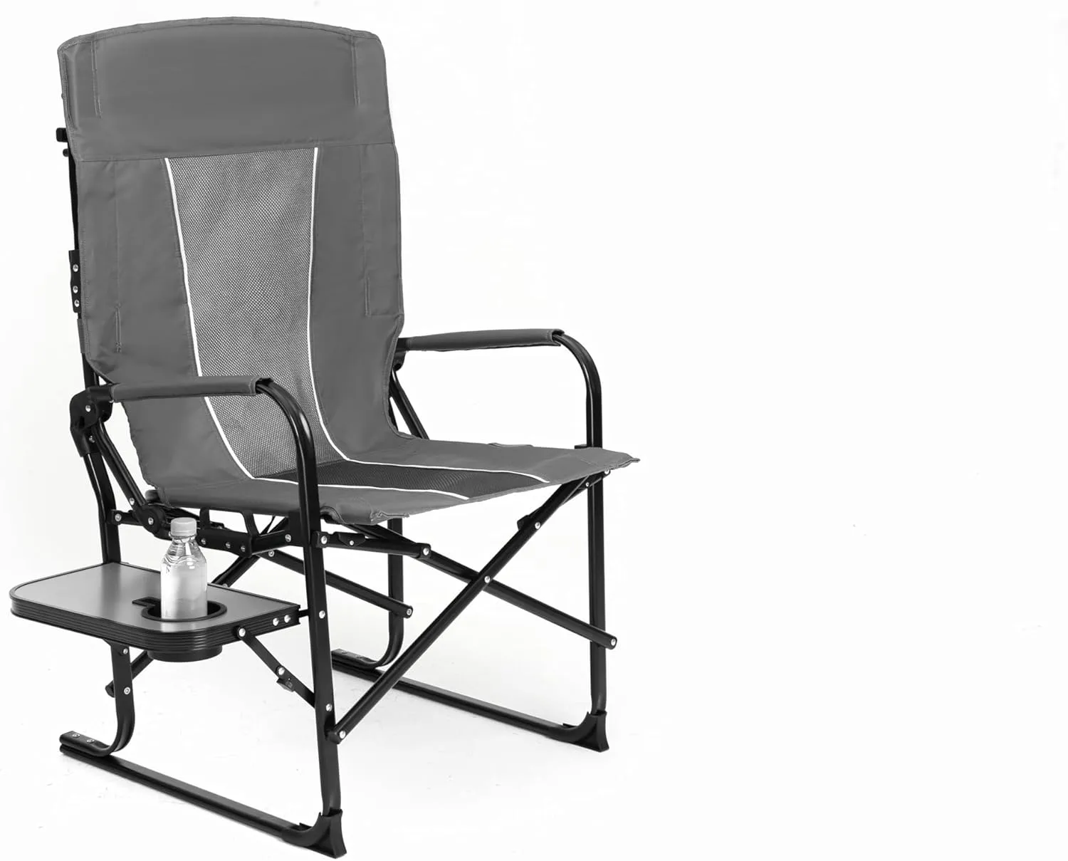 Foldable Directors Chair, Heavy Duty Outdoor Camping Chair with Side Table and Pocket,Oversized Rocking Lawn Chair for Fishing,Beach,Sport Events (Gray)