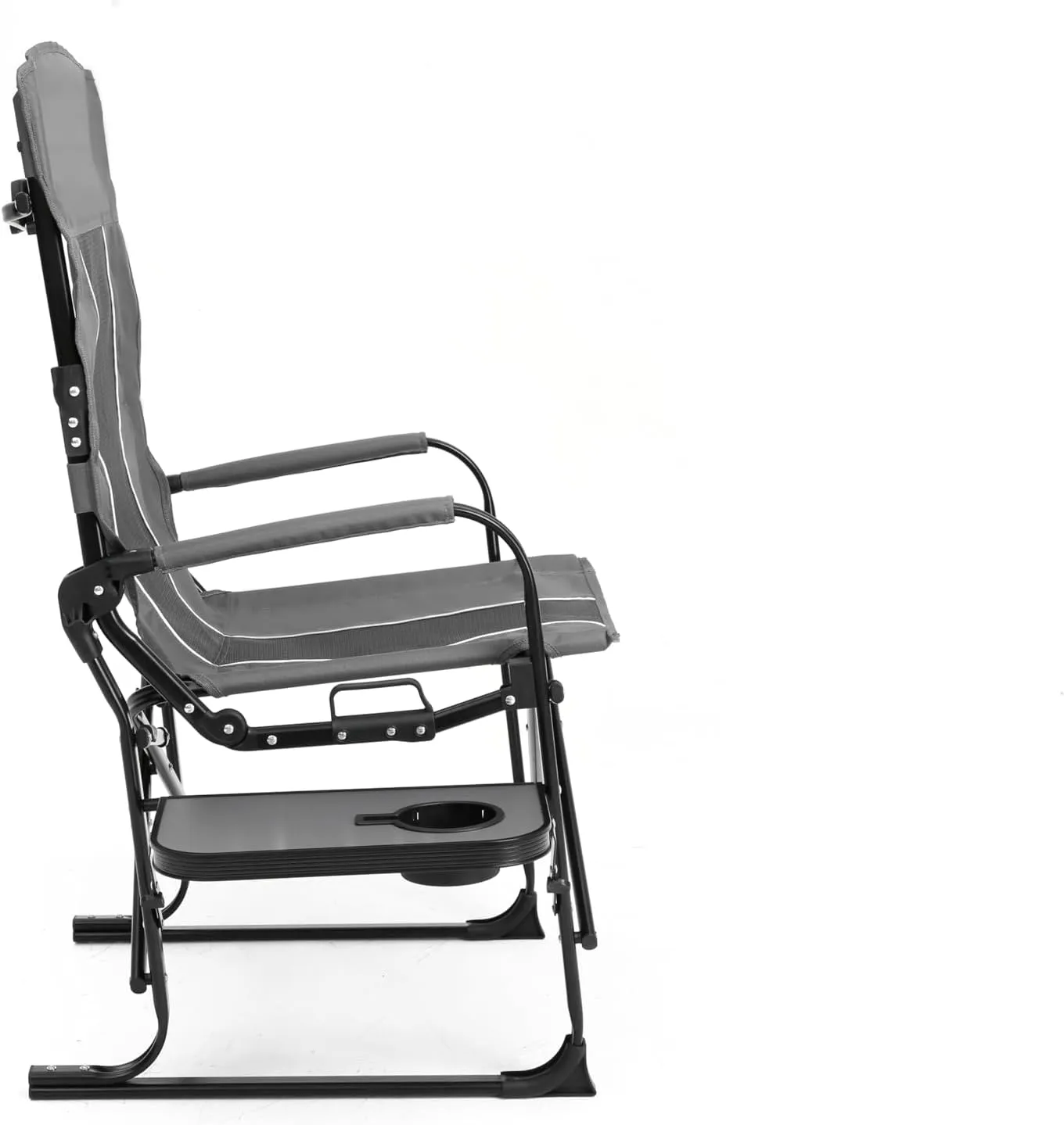 Foldable Directors Chair, Heavy Duty Outdoor Camping Chair with Side Table and Pocket,Oversized Rocking Lawn Chair for Fishing,Beach,Sport Events (Gray)