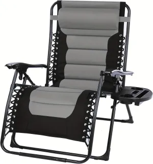 Foldable Outdoor Chaise Lounge Zero Gravity Chair - Fully Padded Adjustable Reclining with Cup Holder Perfect for Beach Camping Lawn Patio and Outdoor Relaxation(5-9 Days Delivery) (Black)