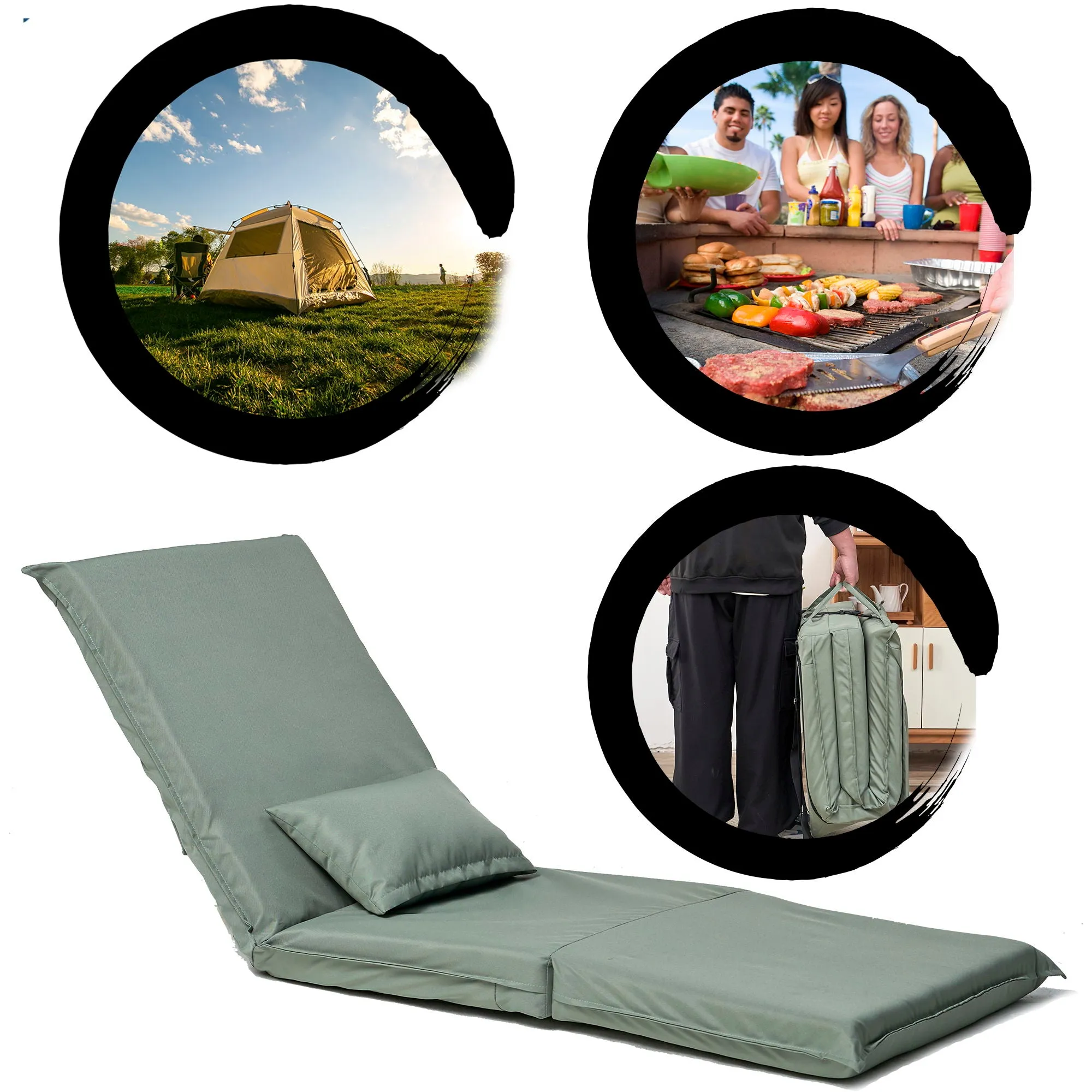 Foldable Portable Camping Chair With Carry Bag 14 Position Adjustable Recliner For Adults Cotton & Metal Frame For Outdoor Travel, Picnic, Or BBQ - Light Green