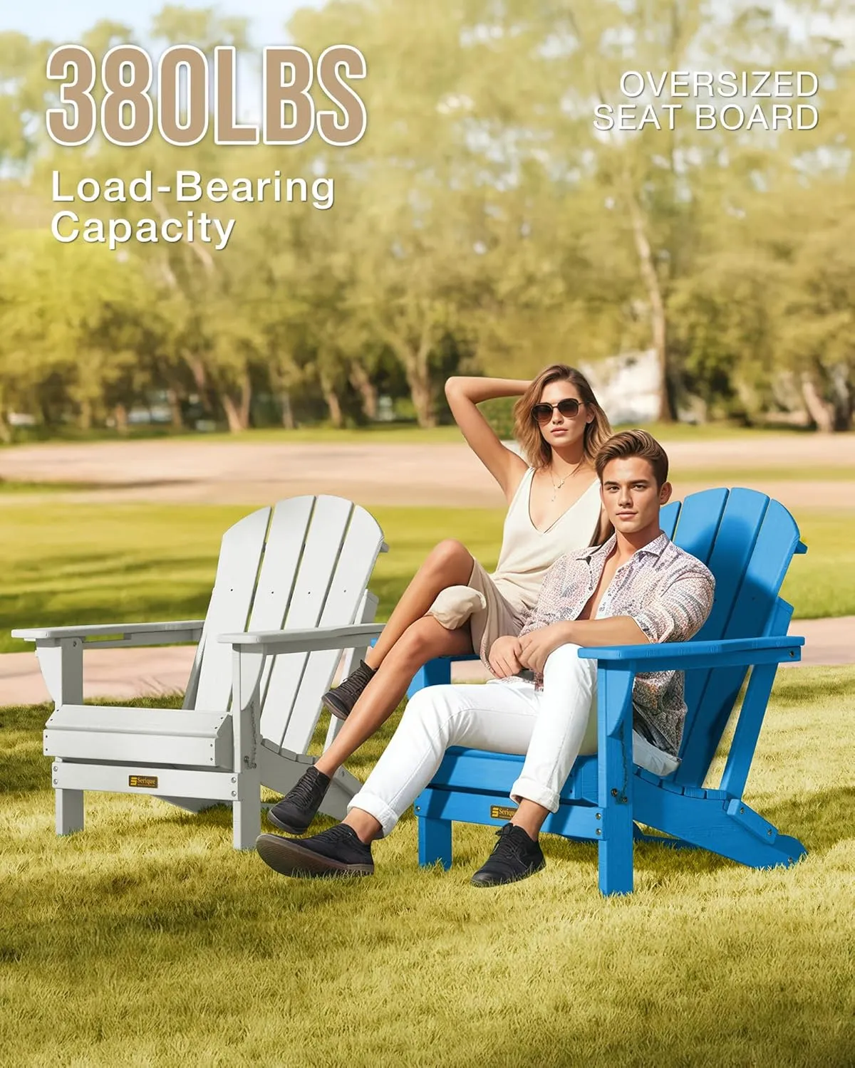 Folding Adirondack Chair, Patio Chair Weather Resistant, Outdoor Chair Wood Texture, Lawn Chair with Cup Holder, Fire Pit Chair for Deck,Outdoor,Porch,Backyard,Garden (Pacific Blue)