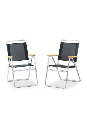 Folding Aluminum Outdoor Chair with Teak Armrests Set of 2-PA160