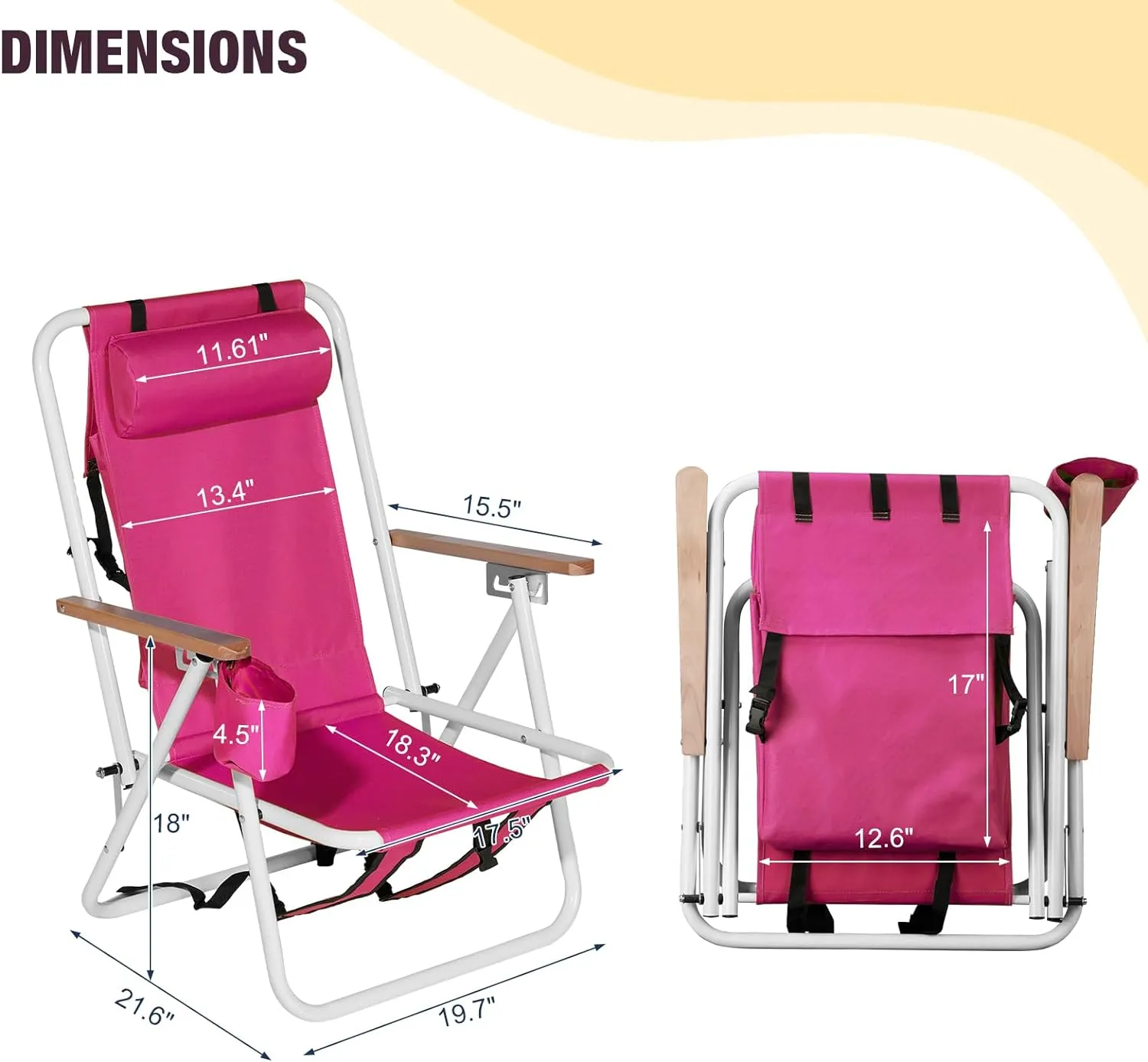 Folding Beach Chair Camping Chair, Outdoor Backpack Beach Chair Foldable Camping Chair Portable Beach Chair Folding Chair, Portable Backpack Foldable Camping Chair with Headrest and Cup Holder