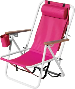 Folding Beach Chair Camping Chair, Outdoor Backpack Beach Chair Foldable Camping Chair Portable Beach Chair Folding Chair, Portable Backpack Foldable Camping Chair with Headrest and Cup Holder