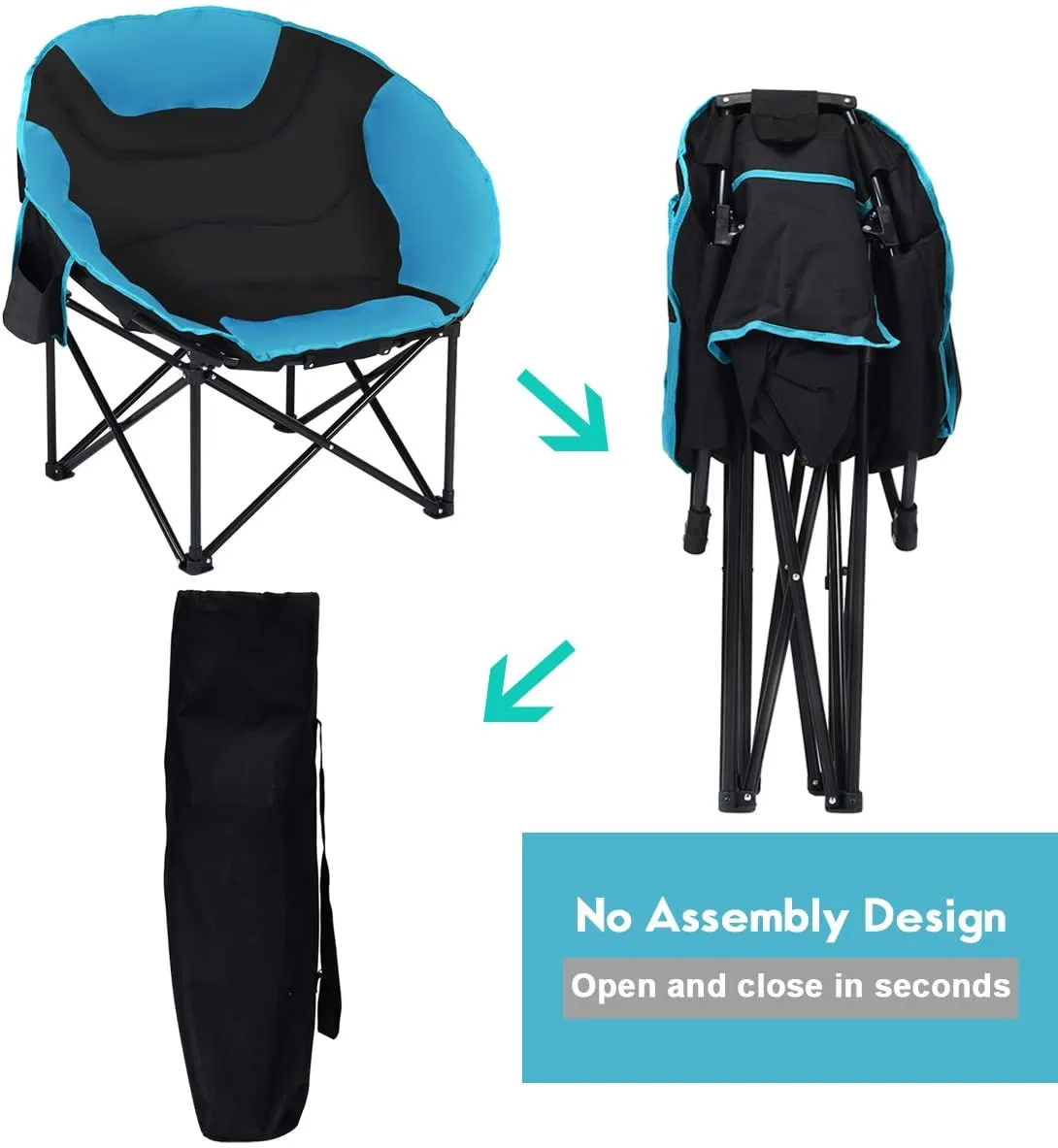 Folding Blue Steel Moon Camping Chair with Carrying Bag