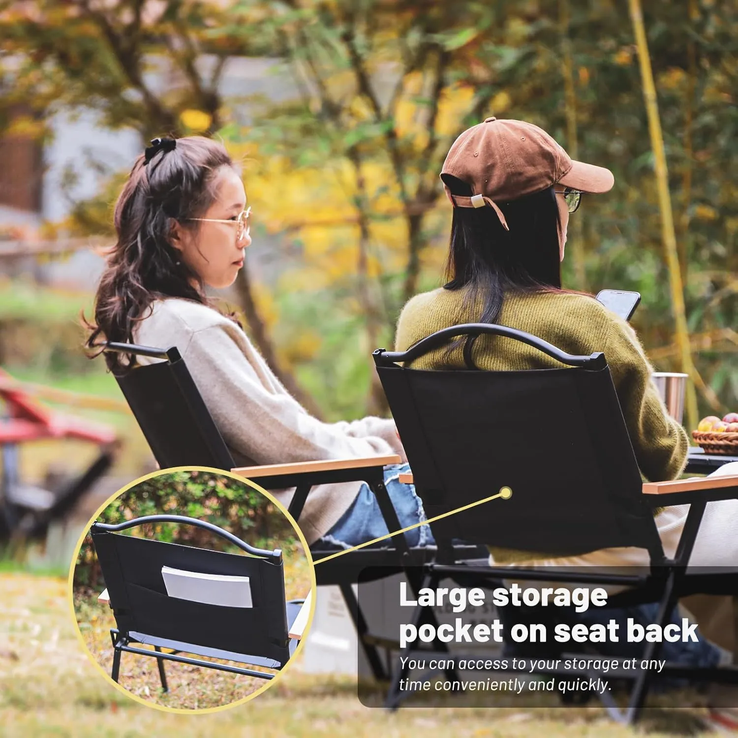 Folding Camping Chair for Adults Outside, Heavy Duty Aluminum Alloy Frame with Armrest, Comfortable Ripstop Oxford Cloth, Easy for Camping, Hiking, Picnic, Party(Black M Size)