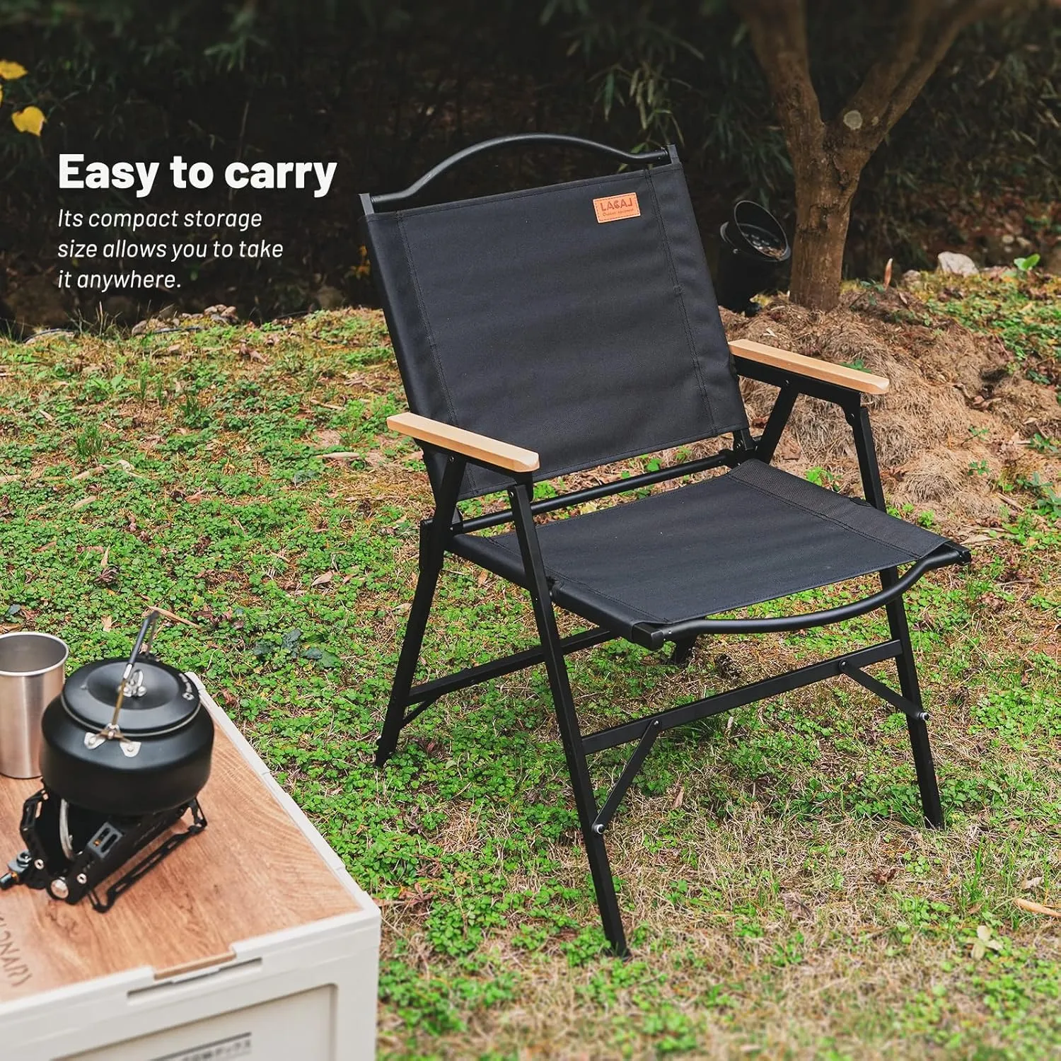 Folding Camping Chair for Adults Outside, Heavy Duty Aluminum Alloy Frame with Armrest, Comfortable Ripstop Oxford Cloth, Easy for Camping, Hiking, Picnic, Party(Black M Size)