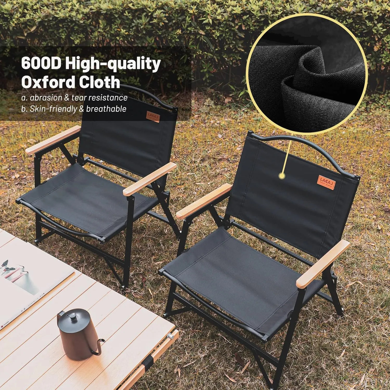 Folding Camping Chair for Adults Outside, Heavy Duty Aluminum Alloy Frame with Armrest, Comfortable Ripstop Oxford Cloth, Easy for Camping, Hiking, Picnic, Party(Black M Size)